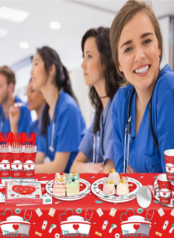 اوكاتيل مجموعة أدوات مائدة ورقية للممرضات مكونة من 48 قطعة، تتضمن أطباقًا ومناديل ورقية، وشكرًا للممرضات، ومستلزمات حفلات تخرجهن، وأطباق حلوى، ومناديل، وزينة لحفلات التخرج وأسبوع التمريض. - Image 4