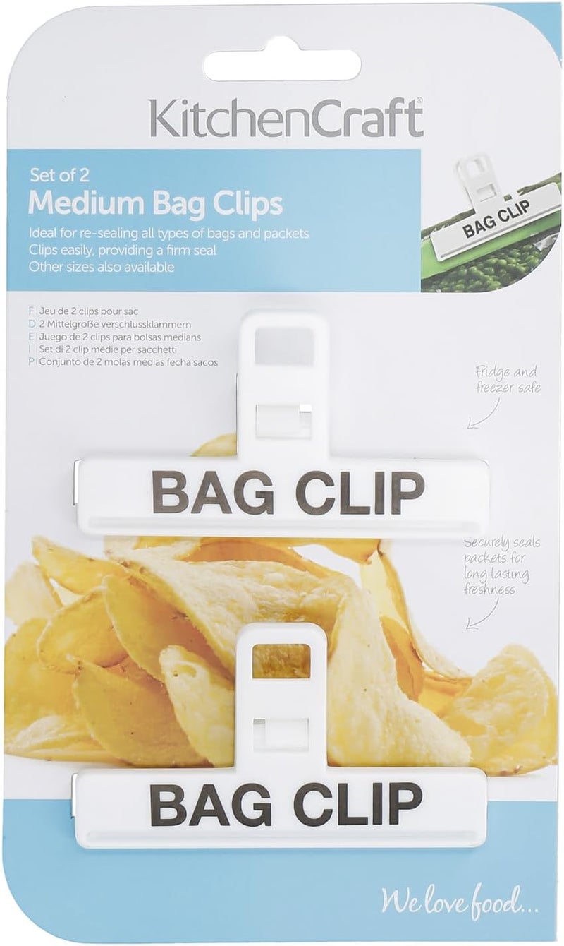 KitchenCraft Food Bag Clips, Plastic, White, Medium Binder Style Clamps, Set of 2 - Image 2