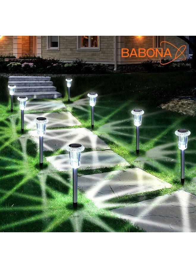 BABONA 6-Piece Solar Outdoor Pathway Lights with Dusk-to-Dawn Sensor, LED Garden Stake Lights with 6–12-Hour Illumination for Yard, Lawn and Walkway (Cool White) - Image 1