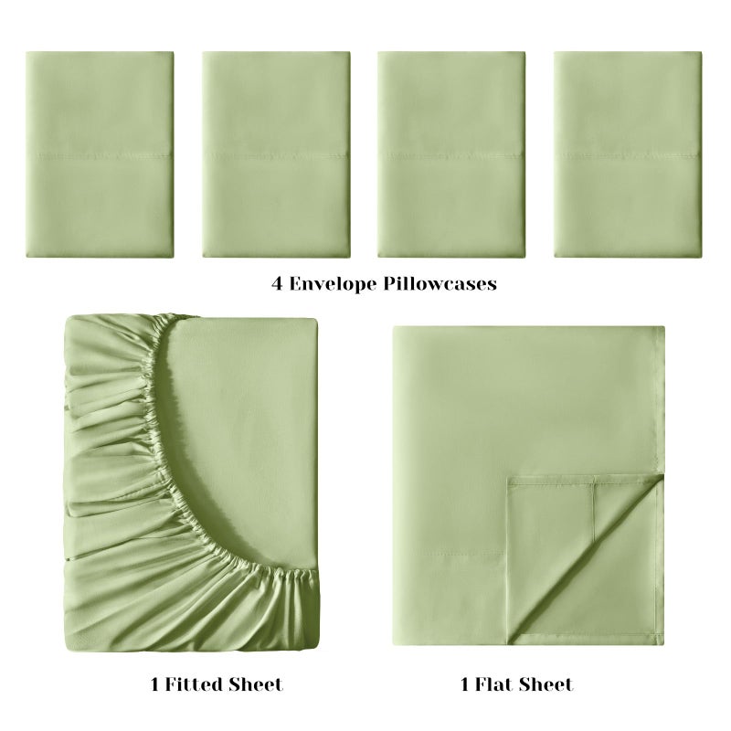 BYSURE 6 Pieces Bed Sheets Set(Queen, Green Sage) - Hotel Luxury Super Soft 1800 Thread Count 100% Microfiber Sheets with Deep Pockets, Wrinkle & Fade Resistant - Image 3