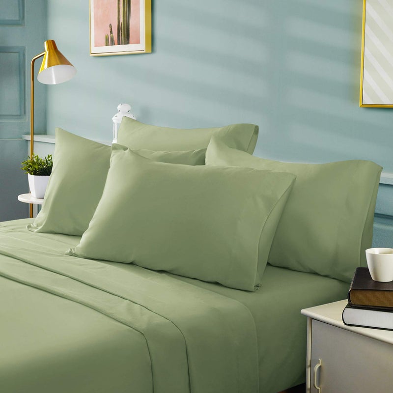 BYSURE 6 Pieces Bed Sheets Set(Queen, Green Sage) - Hotel Luxury Super Soft 1800 Thread Count 100% Microfiber Sheets with Deep Pockets, Wrinkle & Fade Resistant - Image 2