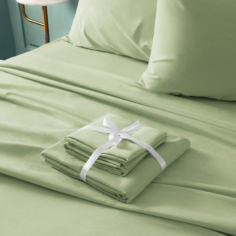 BYSURE 6 Pieces Bed Sheets Set(Queen, Green Sage) - Hotel Luxury Super Soft 1800 Thread Count 100% Microfiber Sheets with Deep Pockets, Wrinkle & Fade Resistant - Image 4