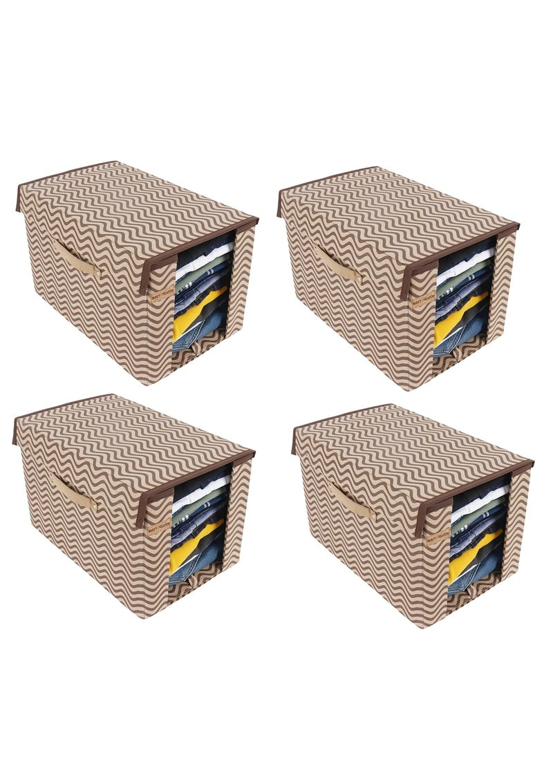 SHREY CREATION - Shrey Creation Printed Shirt StackerCloth Storage Foldable Wardrobecloset Organizer With Handle and Lid For TshirtsShirts Clothes Cover Pack Of 4 - Image 1