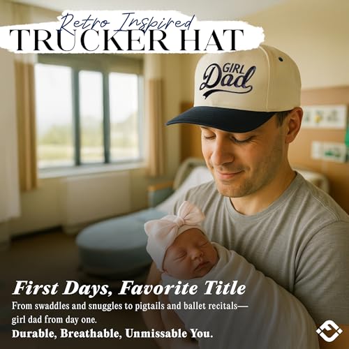 Funky Junque Girl Dad Hat for Men Embroidered Vintage Canvas Adjustable Trucker Baseball Cap Navy Beige - Girl Dad - Navy/Beige - Image 4