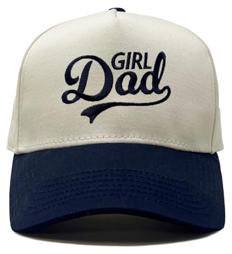Funky Junque Girl Dad Hat for Men Embroidered Vintage Canvas Adjustable Trucker Baseball Cap Navy Beige - Girl Dad - Navy/Beige - Image 1