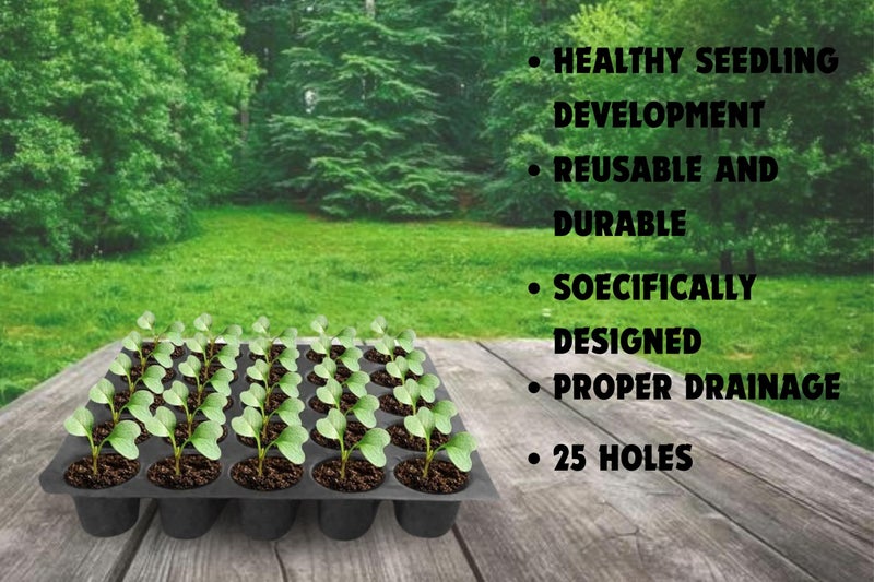 Halsey Germination Seedling Tray - 25 Big Holes Square Seedling Trays for Plants, Seed Tray and Plant Tray, Reusable Trays for Garden Plantation, Black, Pack of 5 - Image 3