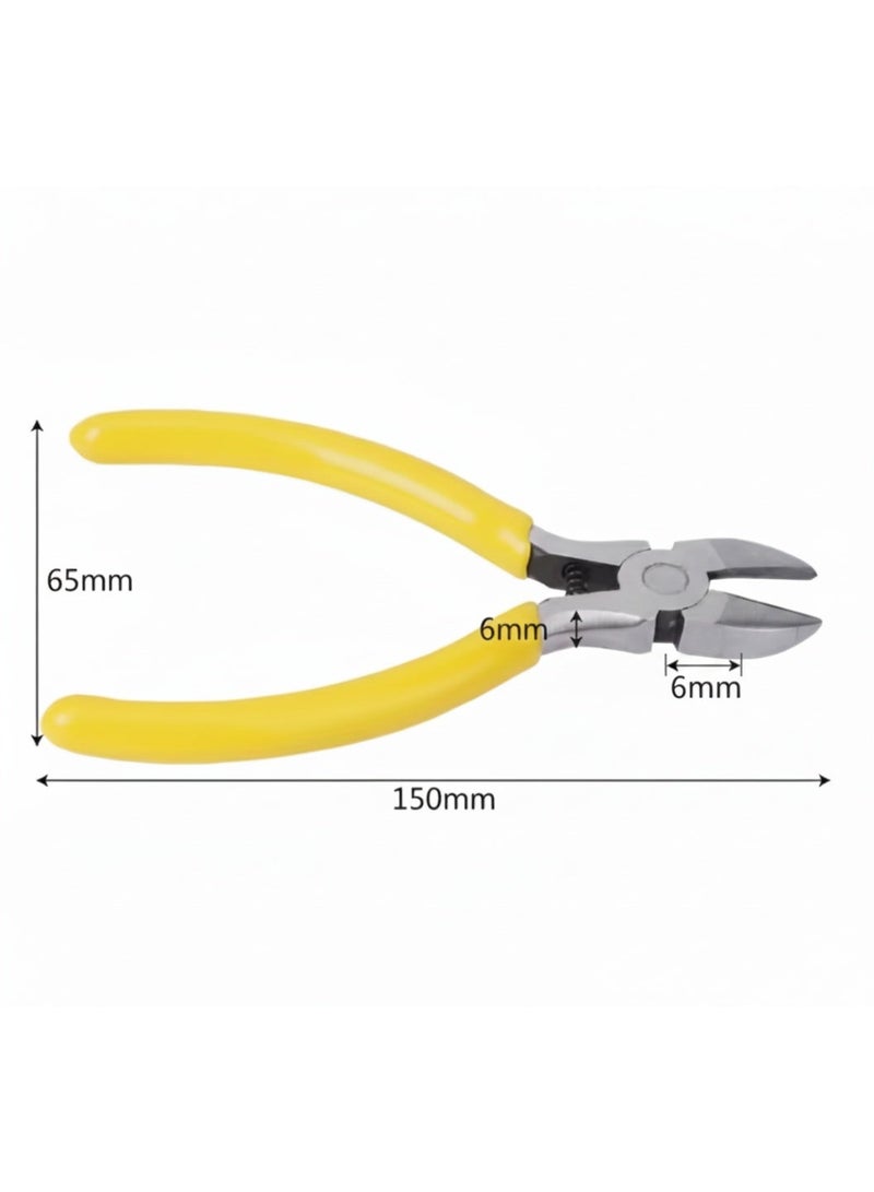 كماشة قطع دقيقة صغيرة 150 مم أداة يدوية مدمجة بمقابض صفراء غير قابلة للانزلاق فتح فك 6 مم هيكل فولاذي متين لقطع الأسلاك والإلكترونيات والمجوهرات وأعمال الإصلاح اليدوية - Image 3