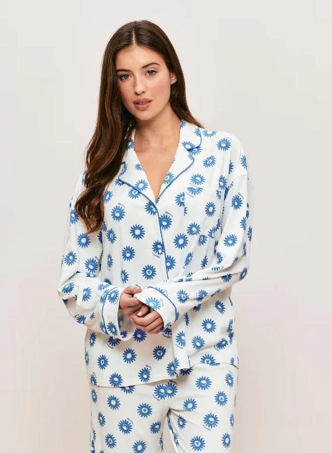 UNDIZ White Ribbed jersey shirt with sun pattern for Women | Best Price UAE