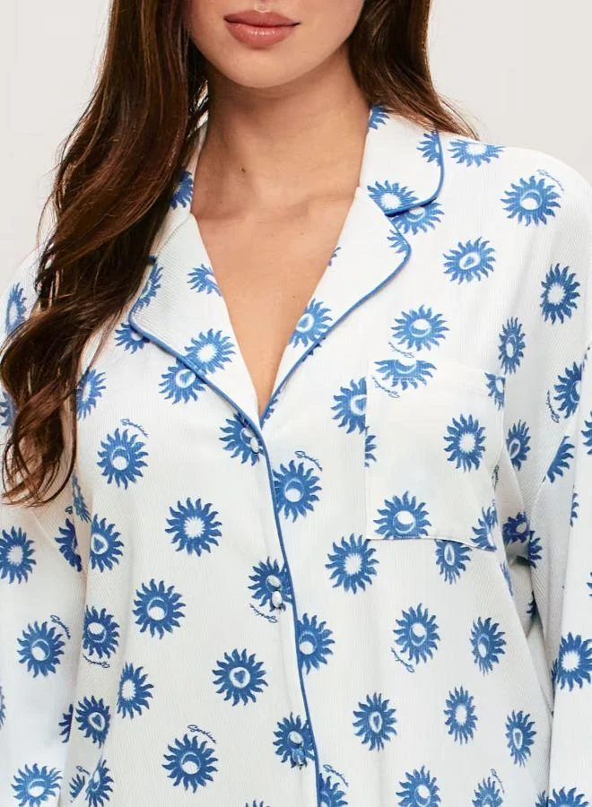 UNDIZ White Ribbed jersey shirt with sun pattern for Women | Best Price UAE