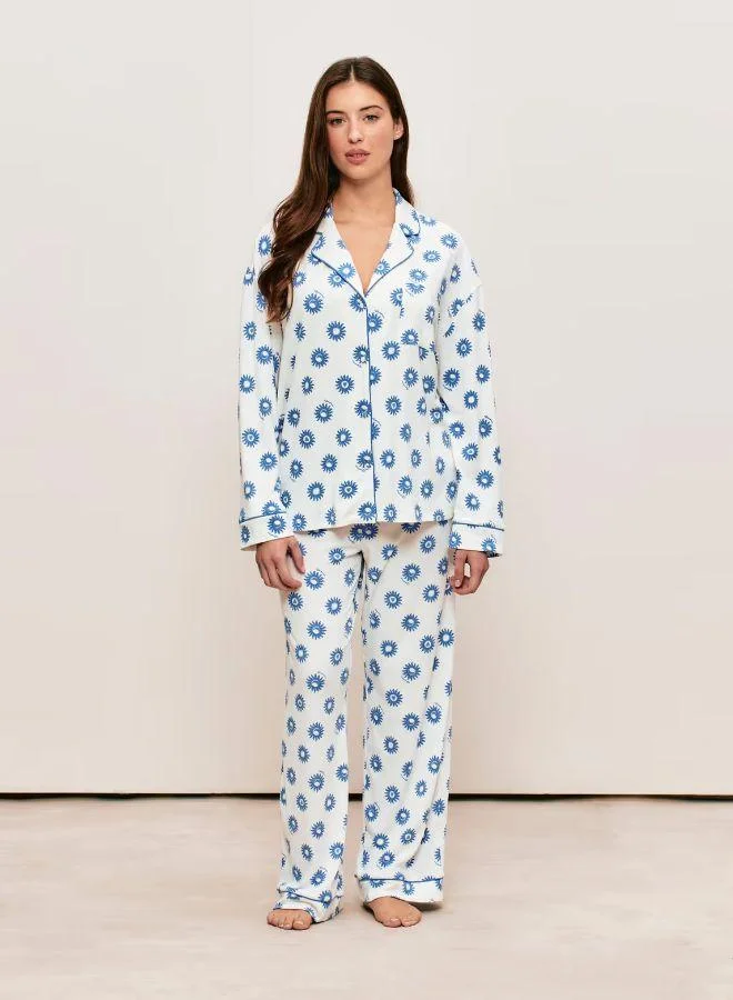 UNDIZ White Ribbed jersey shirt with sun pattern for Women | Best Price UAE