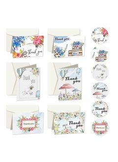 KASTWAVE Thank You Cards Pack of 24, Flower Designs Elegant Bulk Thank You Notes, Ink Painting Series Thank You Cards, Gratitude Cards with 24 Stickers and 24 Envelopes for All Occasions, 6 Styles  - Image 1