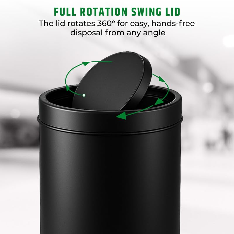 Robustt Swing Lid Dustbin - 20L | Black Stainless Steel Trash Can | 10 Inch (W) x 14 Inch (H) | Swing lid dustbin with removable lid| For Kitchen, Bathroom, Office & Commercial Use - Pack of 1 - Image 3