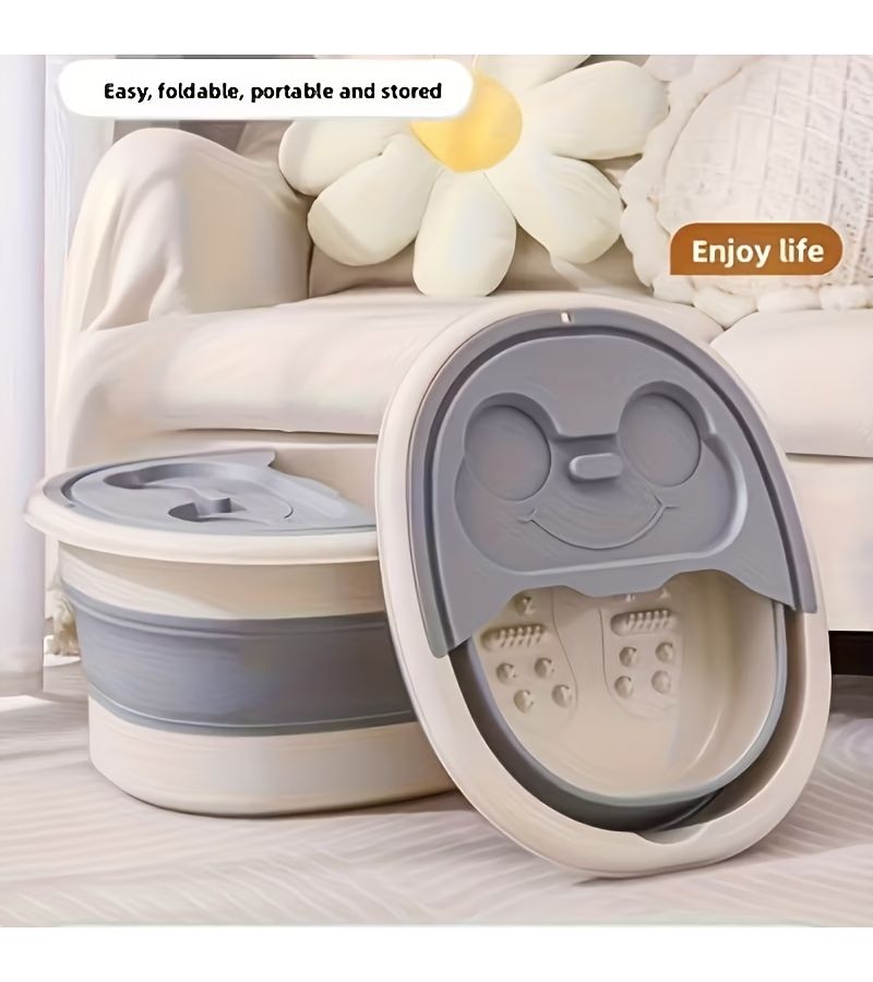 1pc Cream White Foot Massage Soaking Tub Deep Soak Portable Foot Spa Bucket Foldable For Easy Storage Durable Home Massage Product Works With Pumice Stone Or Foot File - Image 1