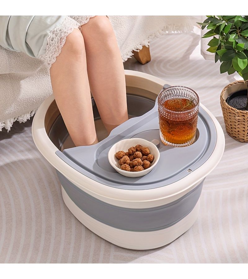 1pc Cream White Foot Massage Soaking Tub Deep Soak Portable Foot Spa Bucket Foldable For Easy Storage Durable Home Massage Product Works With Pumice Stone Or Foot File - Image 2