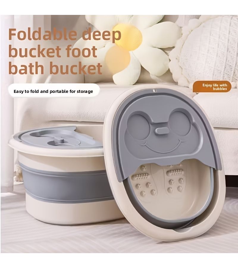 1pc Cream White Foot Massage Soaking Tub Deep Soak Portable Foot Spa Bucket Foldable For Easy Storage Durable Home Massage Product Works With Pumice Stone Or Foot File - Image 3