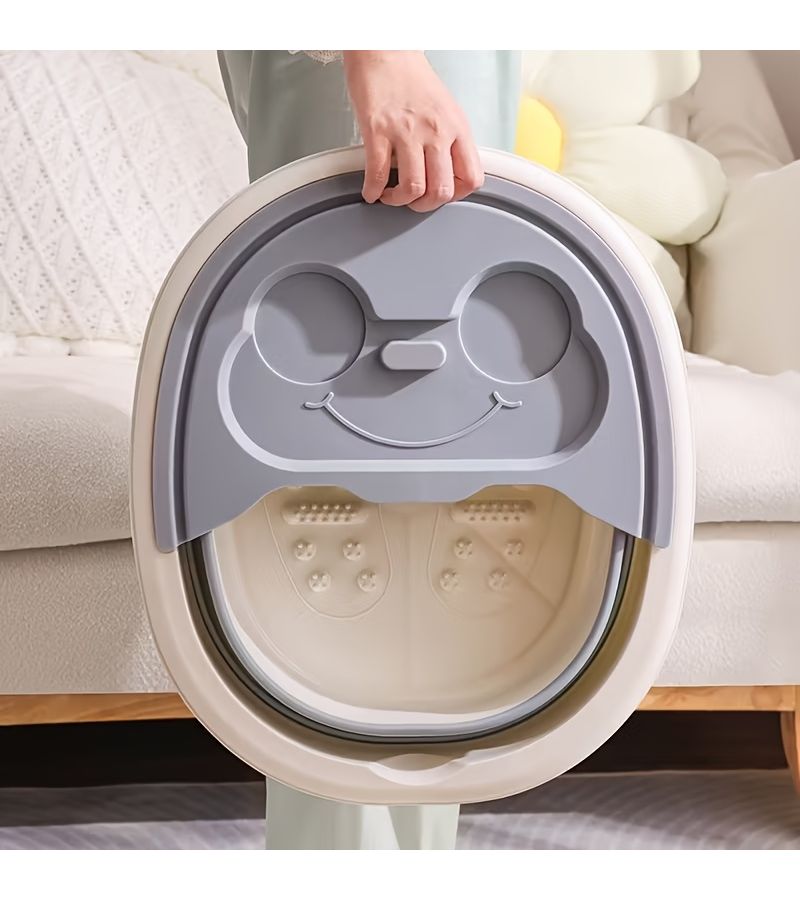 1pc Cream White Foot Massage Soaking Tub Deep Soak Portable Foot Spa Bucket Foldable For Easy Storage Durable Home Massage Product Works With Pumice Stone Or Foot File - Image 4
