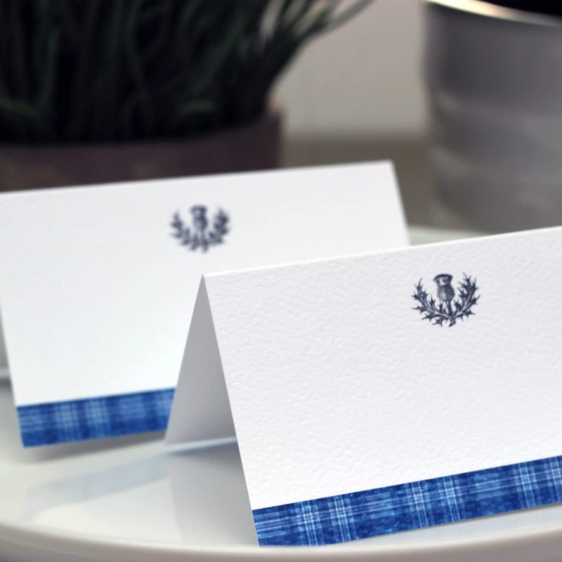 Nancy Nikko Place Cards with Blue Tartan Plaid and Scottish Thistle Design for Weddings Showers and Holiday and Dinner Parties Table Tent Style Scored for easy folding 50 - Image 2