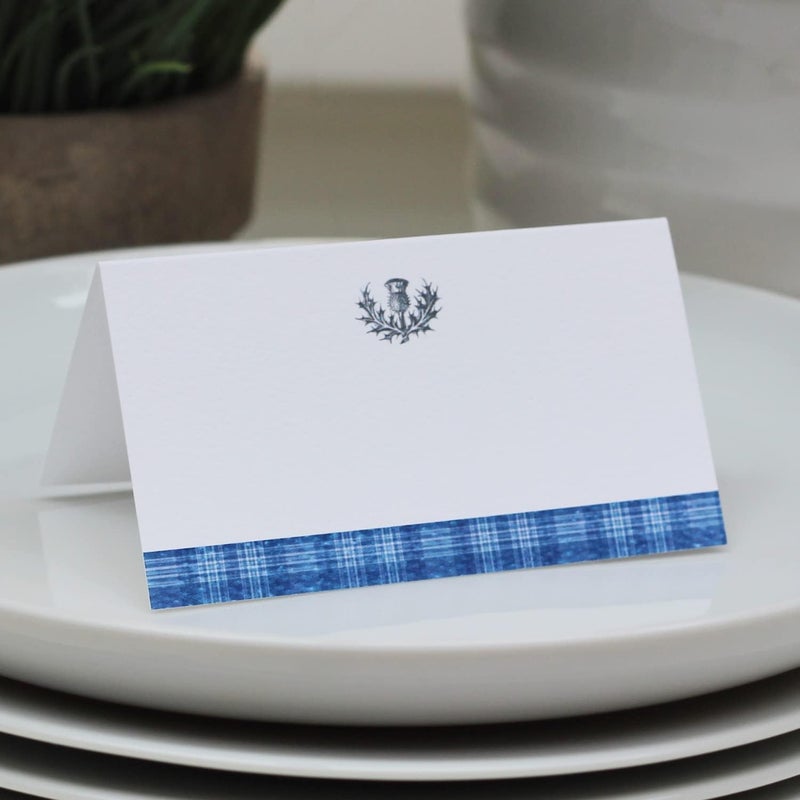 Nancy Nikko Place Cards with Blue Tartan Plaid and Scottish Thistle Design for Weddings Showers and Holiday and Dinner Parties Table Tent Style Scored for easy folding 50 - Image 3