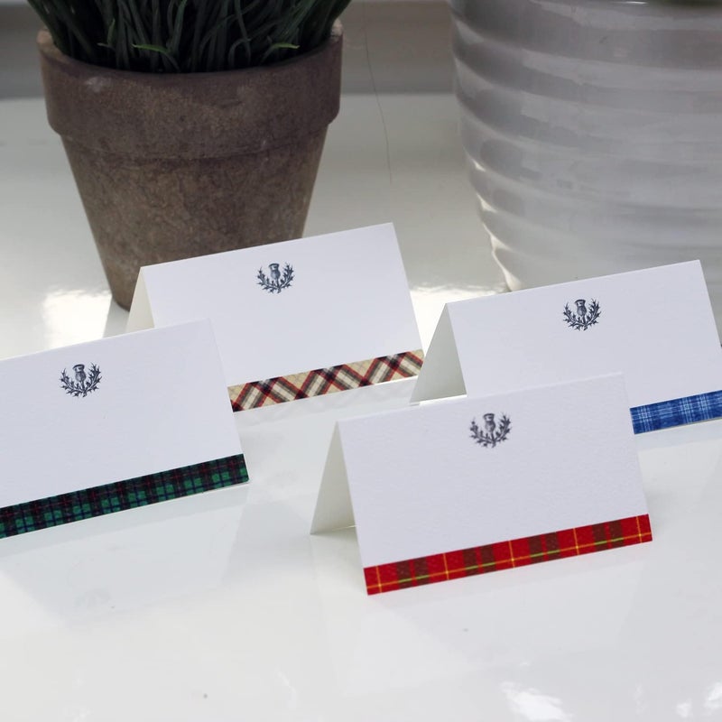 Nancy Nikko Place Cards with Blue Tartan Plaid and Scottish Thistle Design for Weddings Showers and Holiday and Dinner Parties Table Tent Style Scored for easy folding 50 - Image 4