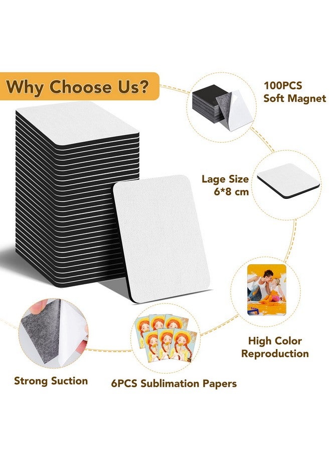 NEOACT 200Pcs Sublimation Magnet Blanks Set,Personalized Sublimation Refrigerator Magnet for Home Kitchen Microwave Oven Decor&Office Calendar with 100PCS Blank Rubber Pad(6x8cm), 100PCS DIY Soft Magnetic - Image 3