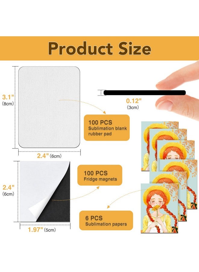 NEOACT 200Pcs Sublimation Magnet Blanks Set,Personalized Sublimation Refrigerator Magnet for Home Kitchen Microwave Oven Decor&Office Calendar with 100PCS Blank Rubber Pad(6x8cm), 100PCS DIY Soft Magnetic - Image 2