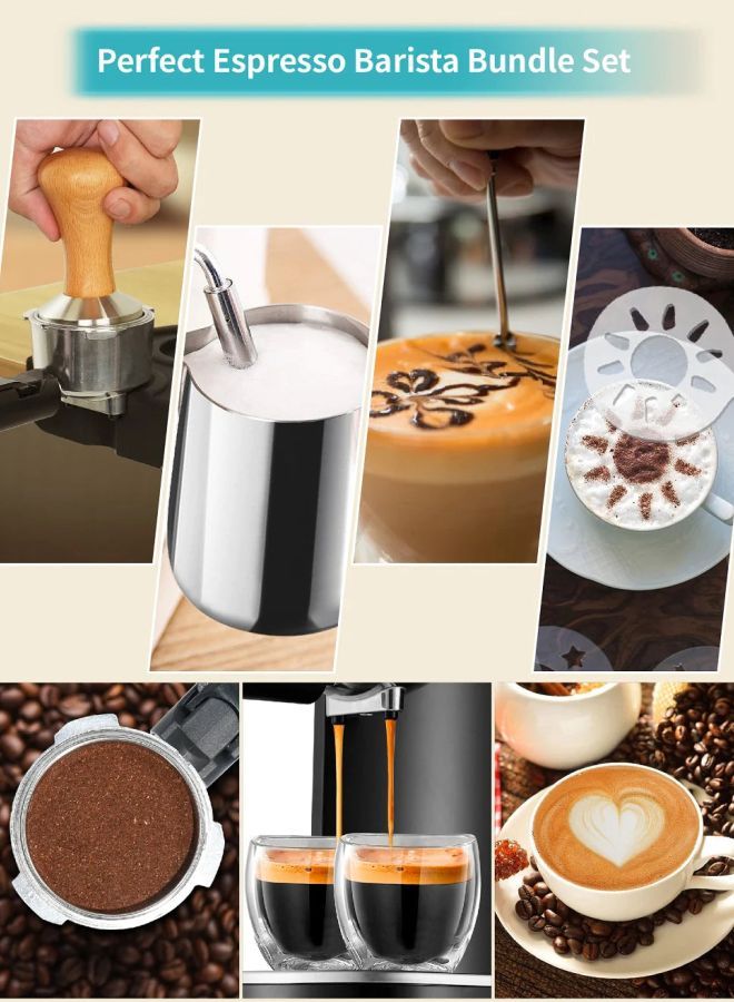 Gevi Espresso Machine Accessories - Milk Frothing Pitcher 12oz/350mL, 16 Pieces Coffee Decorating Stencils, Decorating Art Pen, Stainless Steel Tamper, Barista Towel and Coffee Tamper Placement - Image 2