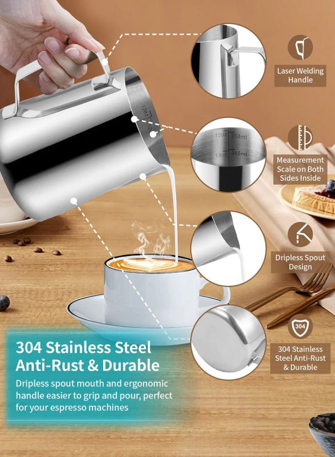 Gevi Espresso Machine Accessories - Milk Frothing Pitcher 12oz/350mL, 16 Pieces Coffee Decorating Stencils, Decorating Art Pen, Stainless Steel Tamper, Barista Towel and Coffee Tamper Placement - Image 5