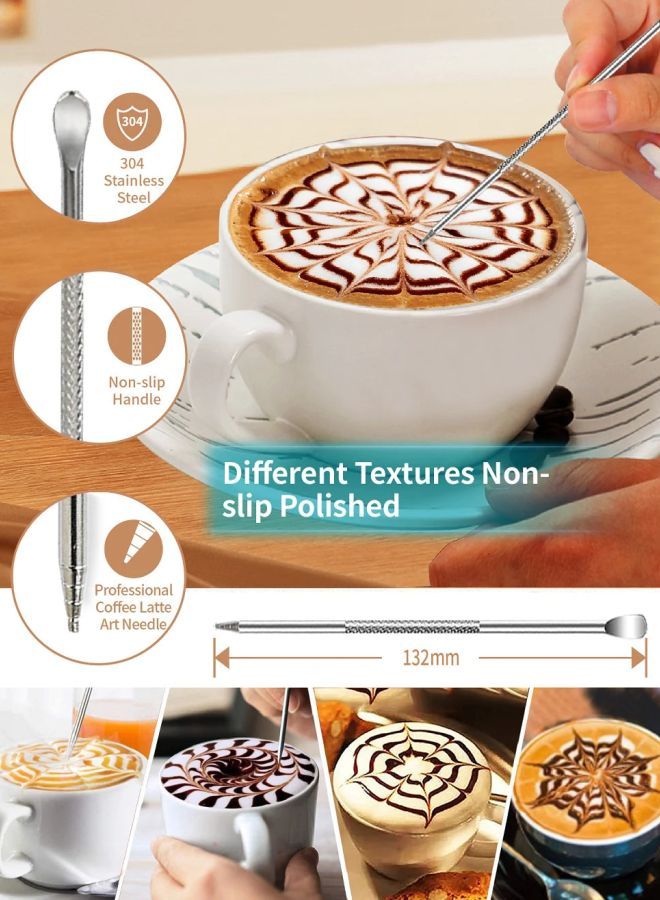 Gevi Espresso Machine Accessories - Milk Frothing Pitcher 12oz/350mL, 16 Pieces Coffee Decorating Stencils, Decorating Art Pen, Stainless Steel Tamper, Barista Towel and Coffee Tamper Placement - Image 4
