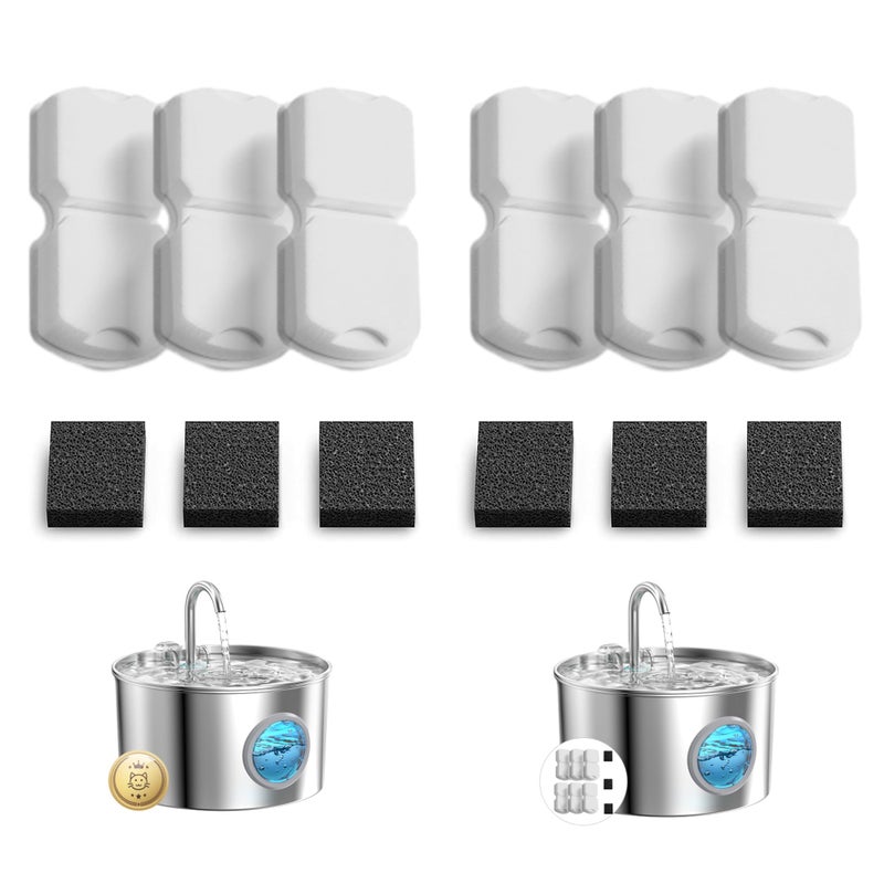 GIOTOHUN Cat Water Fountain Filter Replacement: 12 Cat Fountain Filter - 12 Pet Fountain Filter - 6 Carbon Filters & 6 Foam Filters - Suitable for GIOTOHUN Stainless Steel Cat Fountain S11 - Image 1