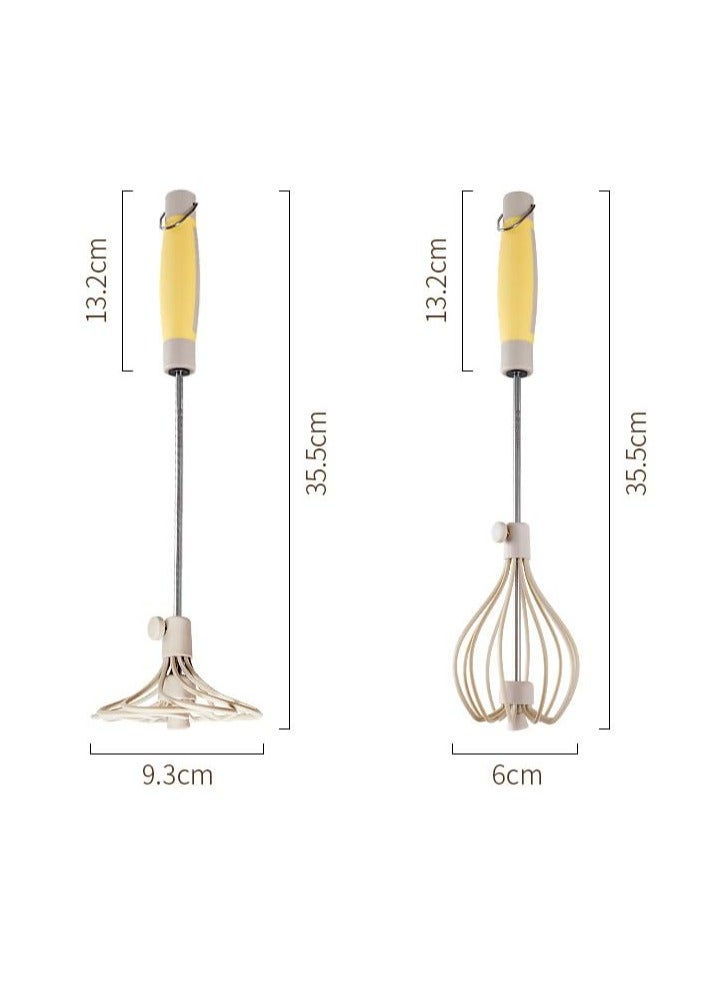 SOLARAE 2 Pcs Stainless Steel Semi Automatic Whisk, 2024 Upgrade Rotating Automatic Eggbeater for Cooking, Hand Push Mixer Stirrer Tool Manual Egg Shaker Easy Whisk Whipped Cream Dispenser - Image 2