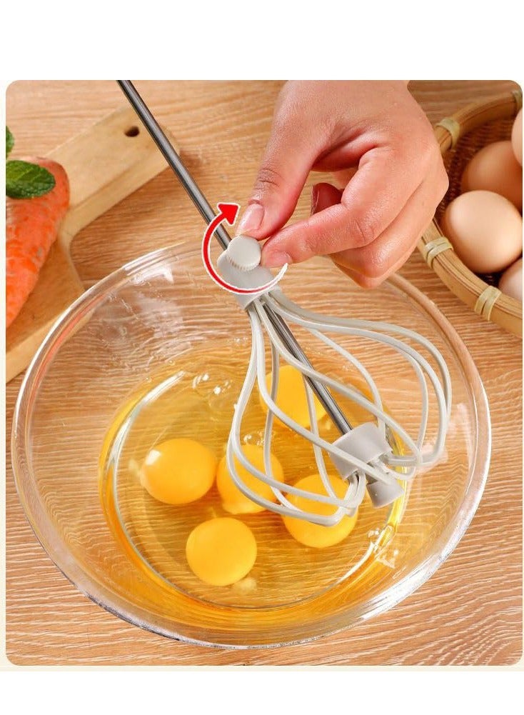 SOLARAE 2 Pcs Stainless Steel Semi Automatic Whisk, 2024 Upgrade Rotating Automatic Eggbeater for Cooking, Hand Push Mixer Stirrer Tool Manual Egg Shaker Easy Whisk Whipped Cream Dispenser - Image 3