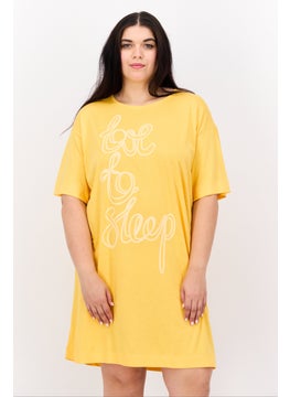 Women Printed Nightwear Dress, Yellow
