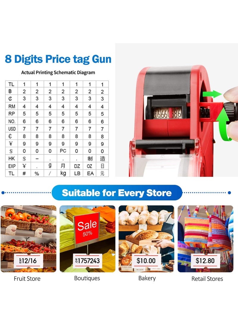MX5500 8 Digits Price Tag Gun, Price Gun Kit with 3 Ink Refill Pricing Gun, Premium Label Gun Label Maker Pricing for Office Retail Shop Grocery Store Organization Marking (Red) - Image 5