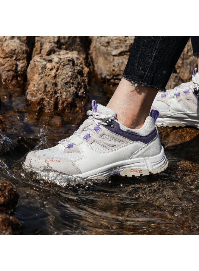 HUMTTO Humtto Waterproof Women's Anti-slip Hiking Shoes Four Seasons Outdoor Leisure Shoes Ivory White-purple 38 - Image 1
