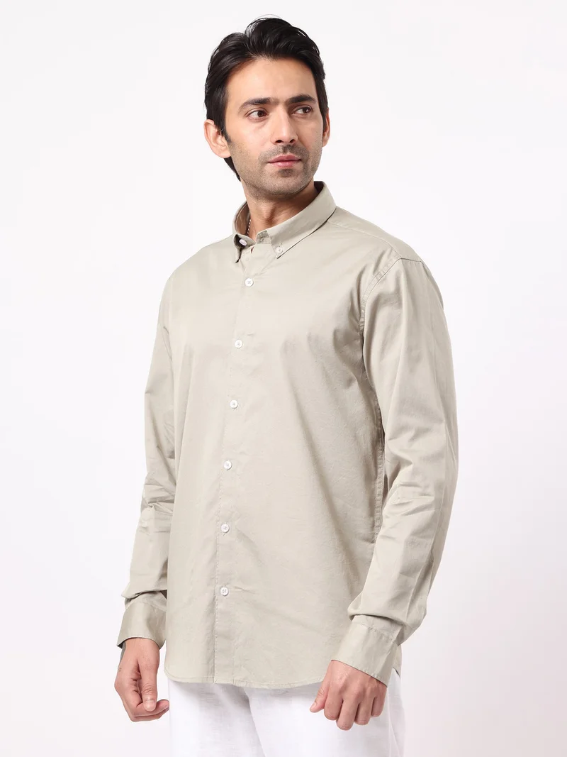 Maniac  Maniac Mens Solid Collared Neck Full Sleeve Soft Twill Fabric Mist Green Shirt for Men | Best Price UAE