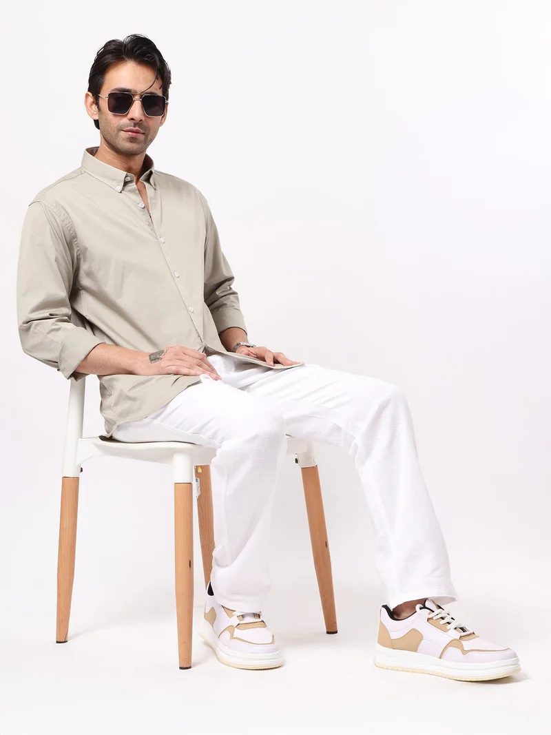 Maniac  Maniac Mens Solid Collared Neck Full Sleeve Soft Twill Fabric Mist Green Shirt for Men | Best Price UAE