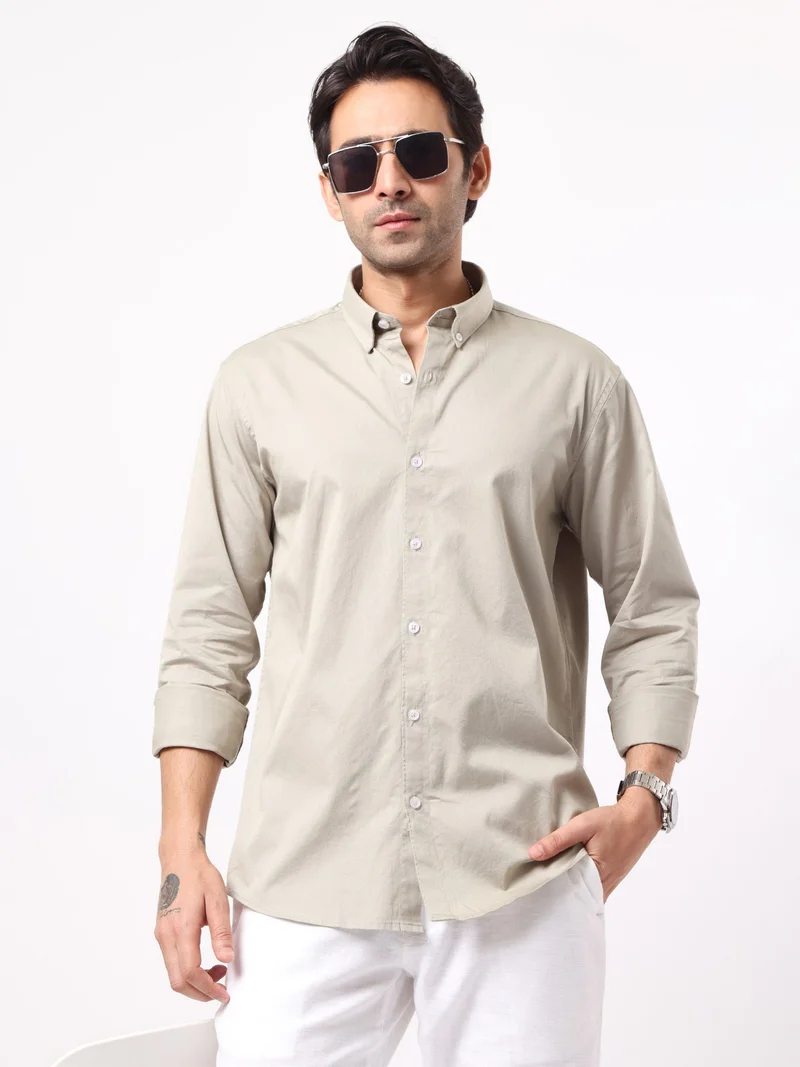 Maniac Maniac Mens Solid Collared Neck Full Sleeve Soft Twill Fabric Mist Green Shirt