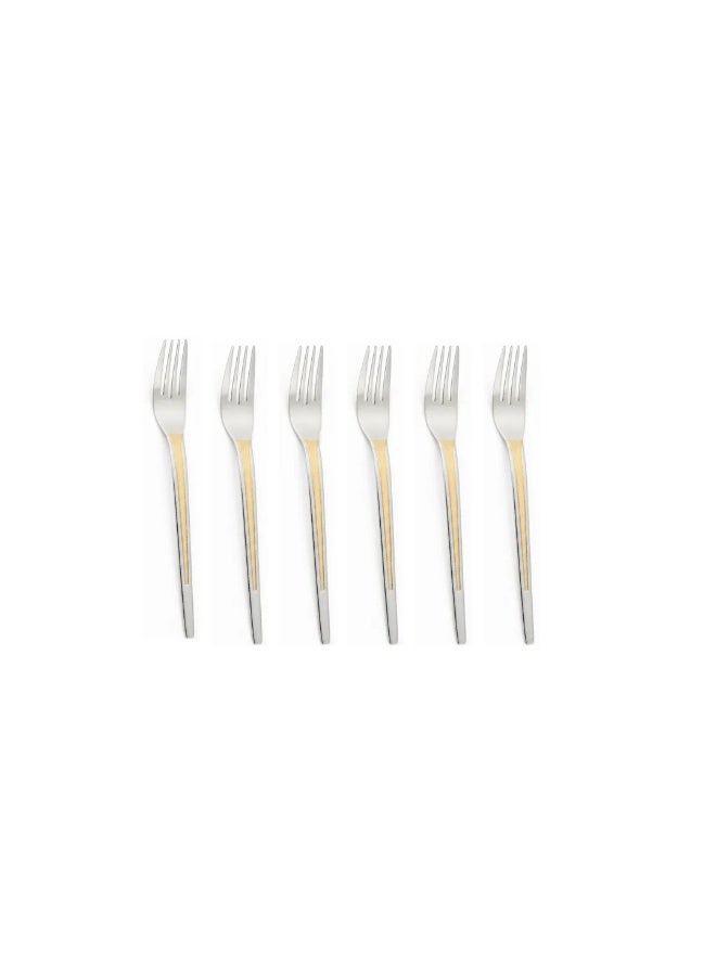 Dessert Fork Set – 6-Piece Stainless Steel 16cm with Elegant Gold & Silver Design - Image 1