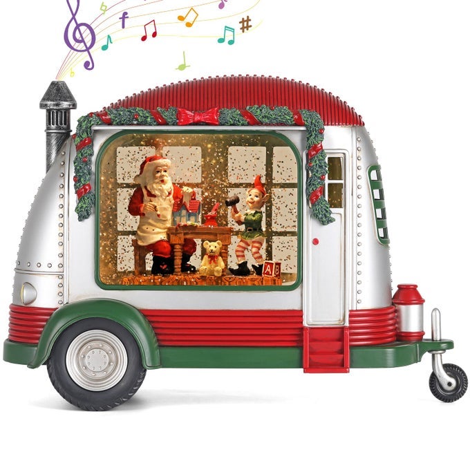 CHRISTMAS SNOW GLOBE RV SANTA CLAUS GIFT ROOM SCENE SNOW GLOBE GLITTERING LANTERN WITH TIMER SNOW GLOBE LANTERN USB OR BATTERY POWERED FOR DESKTOP ORNAMENT CHRISTMAS DECORATION AND GIFTS