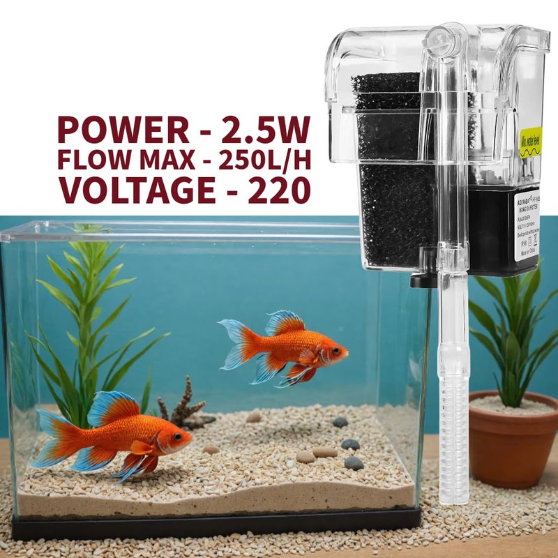 Scroll Store Store Mini Transparent Hang on Back Filter LY-401 | 2.5W, 250L/Hr | Compact Aquarium Hang on Filter for Small Fish Tanks & Bowls - Image 3