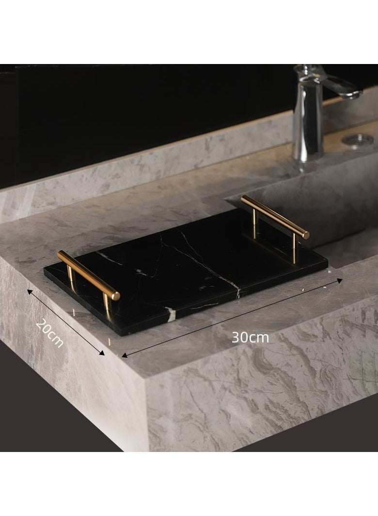 FUKE Premium Marble Tray Handcrafted Stone Tray with Dual Copper Metal Handles for Cosmetics, Jewelry, and Home Decor - Image 1