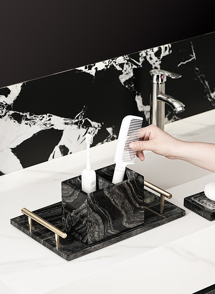 FUKE Premium Marble Tray Handcrafted Stone Tray with Dual Copper Metal Handles for Cosmetics, Jewelry, and Home Decor - Image 2