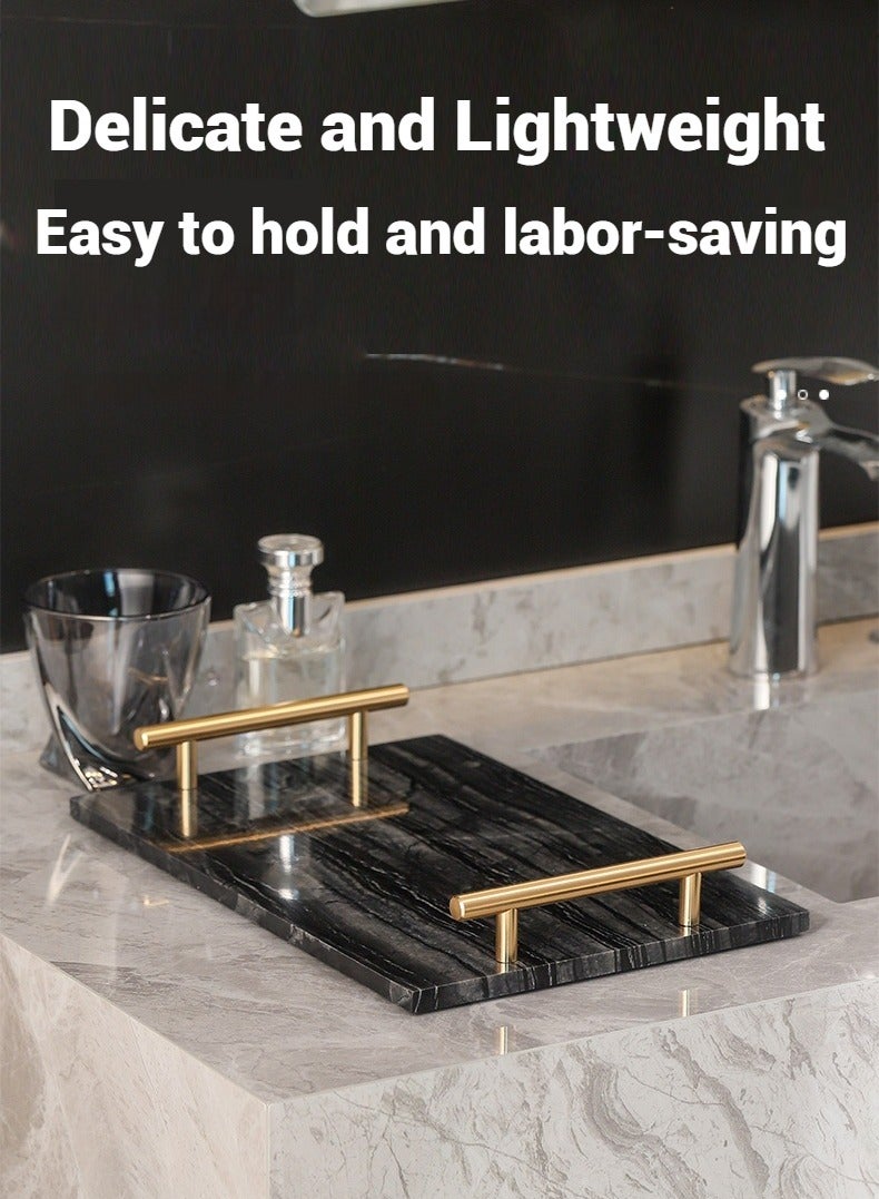 FUKE Premium Marble Tray Handcrafted Stone Tray with Dual Copper Metal Handles for Cosmetics, Jewelry, and Home Decor - Image 3