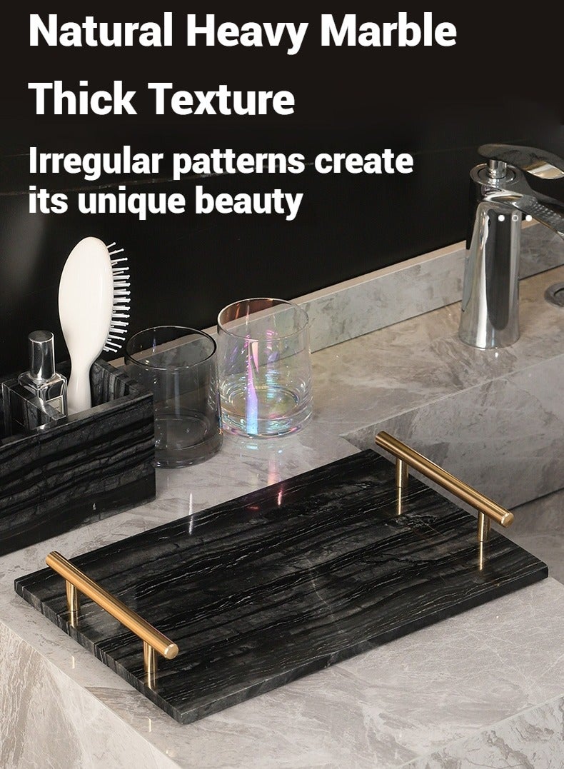 FUKE Premium Marble Tray Handcrafted Stone Tray with Dual Copper Metal Handles for Cosmetics, Jewelry, and Home Decor - Image 5