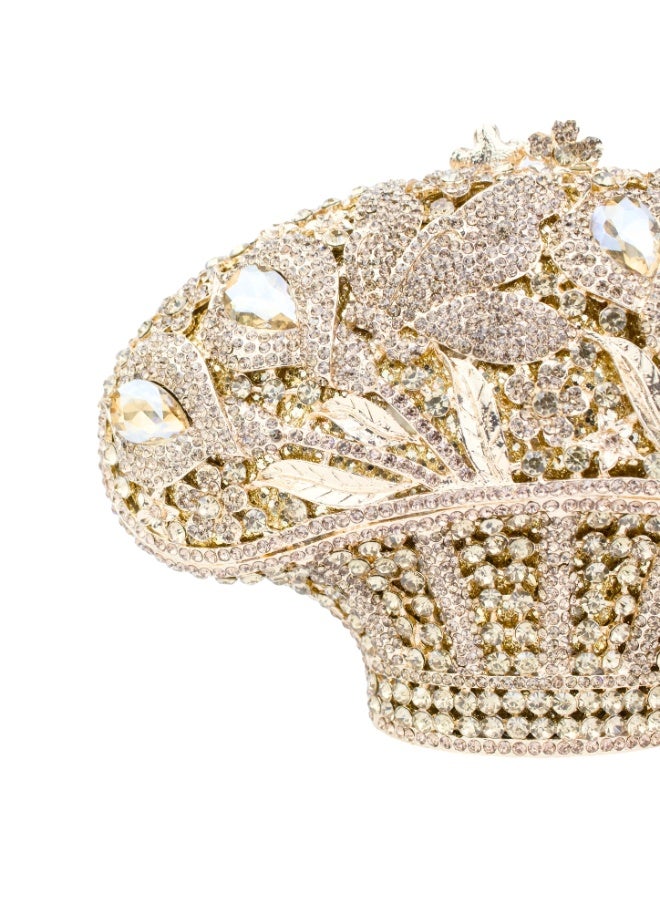 Dollar's Elegant Sparkle Crystal Purse CP63 - Metal Rhinestone Evening Clutch Bag, Bridal Wedding Party Handbag, Crossbody Chain Bag, Formal Event Stylish Designer Purse Gift (Gold) - Image 2