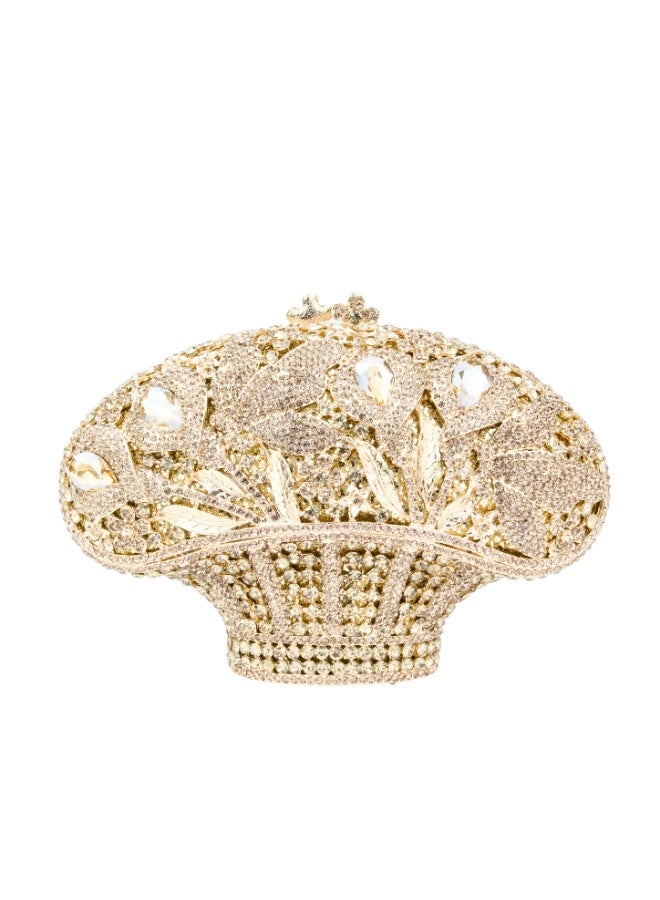 Dollar's Elegant Sparkle Crystal Purse CP63 - Metal Rhinestone Evening Clutch Bag, Bridal Wedding Party Handbag, Crossbody Chain Bag, Formal Event Stylish Designer Purse Gift (Gold) - Image 1