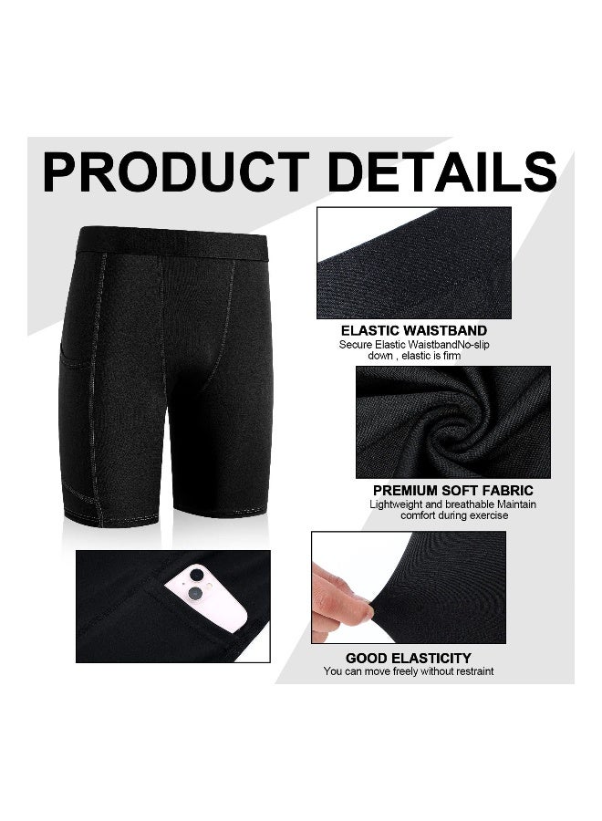 Youth Boys Compression Shorts with Side Pockets - Performance Base Layer Athletic Underwear for Basketball, Baseball, Soccer, and Gym - Activewear 3-Pack in Medium Size (3 Colors) - Image 5