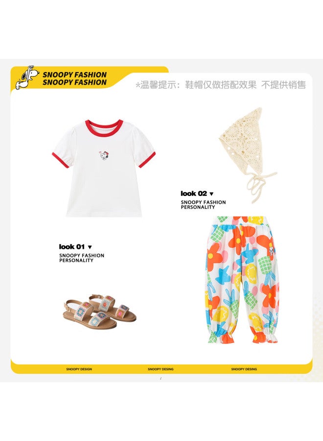 Snoopy Girls' Mosquito-Repellent Pants For Children Summer Thin Air-Conditioning Pants Girls' Floral Pants Floral Long Pants Red