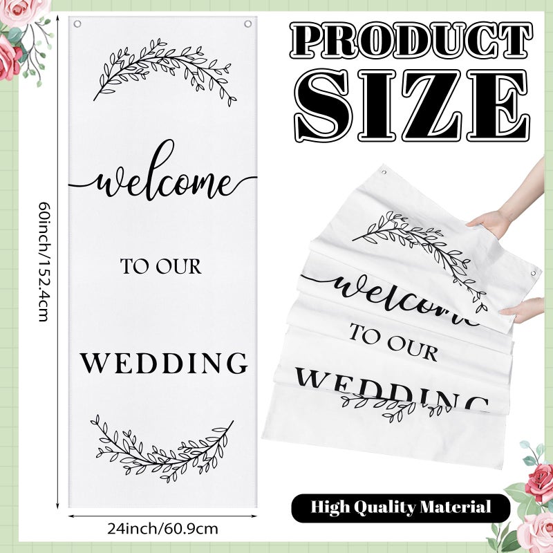 Yousoontic Welcome to Our Wedding Linen Rustic Wedding Welcome Banner Plain Ceremony Banner with Satin Ribbon and Retaining Clip for Ceremony, Arch, Reception Backdrop - Image 2