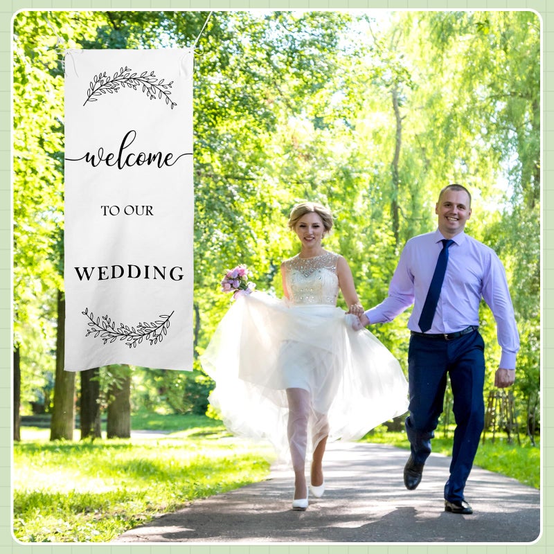 Yousoontic Welcome to Our Wedding Linen Rustic Wedding Welcome Banner Plain Ceremony Banner with Satin Ribbon and Retaining Clip for Ceremony, Arch, Reception Backdrop - Image 4